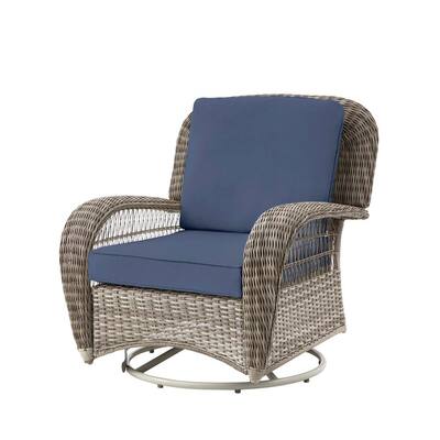 Hampton Bay Beacon Park Gray Wicker Outdoor Patio Ottoman with ...