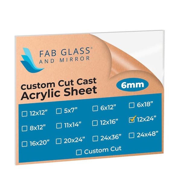 Fab Glass and Mirror Plexiglass 12 in. x 24 in. Clear Rectangular Acrylic Sheet 1/4 in. Thick Flat Edge Rust Scratch Resistant Coffee Table
