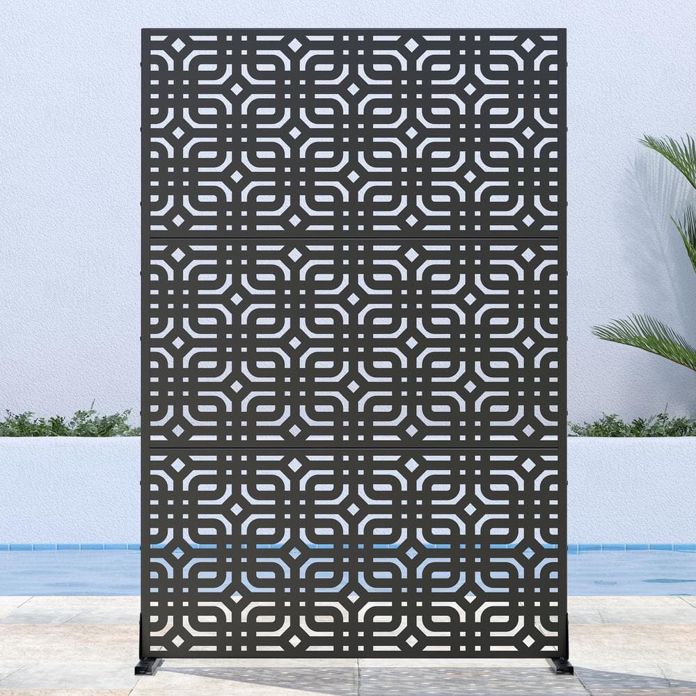 72 in. x 47 in. Outdoor Metal Privacy Screen Garden Fence Rectangular Patte