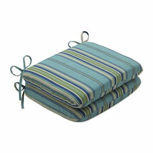 Striped 18.5 x 15.5 Outdoor Dining Chair Cushion in Blue/Green/Natural (Set of 2)