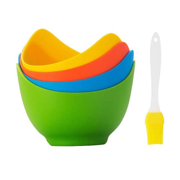 Silicone Egg Poacher Cups 4 Pack Green Nonstick Food Grade Kitchen Tool with Ring Standers for Stovetop Air Fryer
