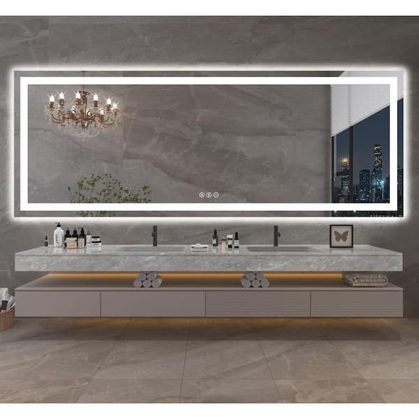Klajowp 84 in. W x 32 in. H Large Rectangular Frameless Anti-Fog LED Light Wall Mounted Bathroom Vanity Mirror in White