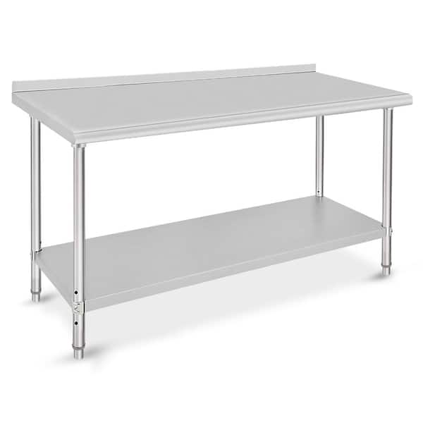 60 in. W x 24 in. D Stainless Steel Mobile Workbench with Backsplash, Undershelf, Adjustable Shelf