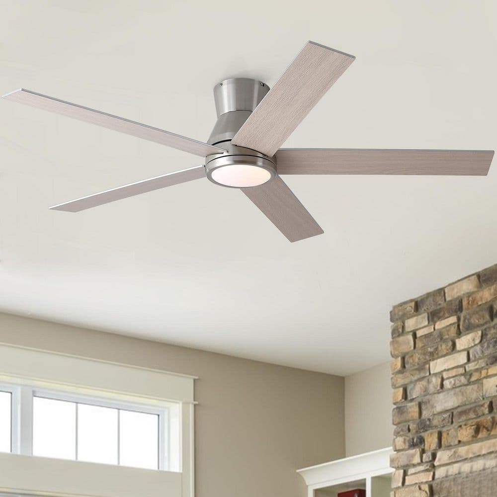 Breeze 52 in. Brushed Nickel Flush Mount Low Profile Ceiling Fan with Light, Remote Included and Dual-Finish Blades price history on PriceWatchPro