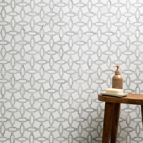 MSI Bianco Gridwork 12 in. x 12 in. Polished Marble Floor and Wall Tile (10 sq. ft./Case)