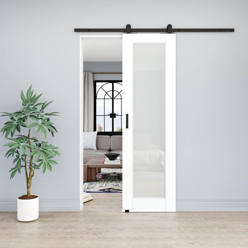 ARK DESIGN 26 in. x 80 in. 1 Lite Frosted Glass White Primed MDF