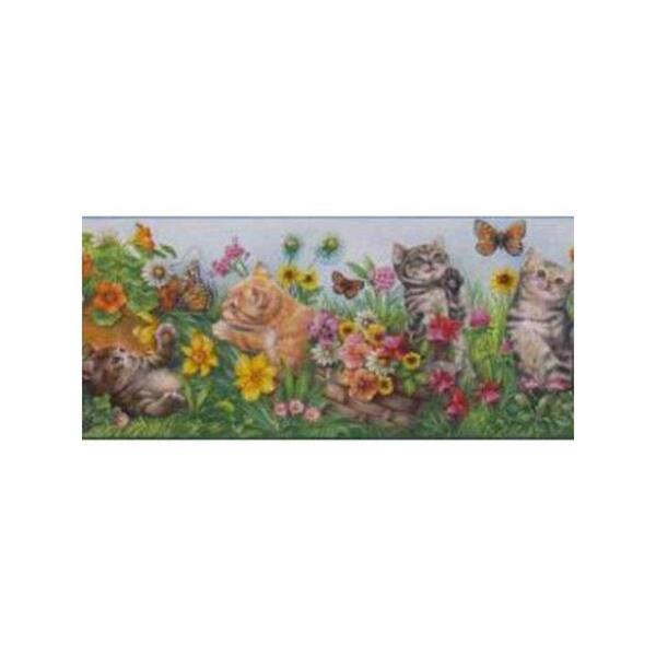 The Wallpaper Company 9 in. Kids Kittens and Flowers Wallcovering Border
