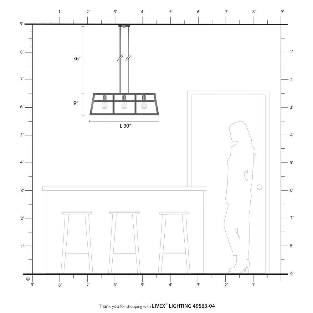Schofield Black and Brushed Nickel 3-Light Linear Cage Chandelier