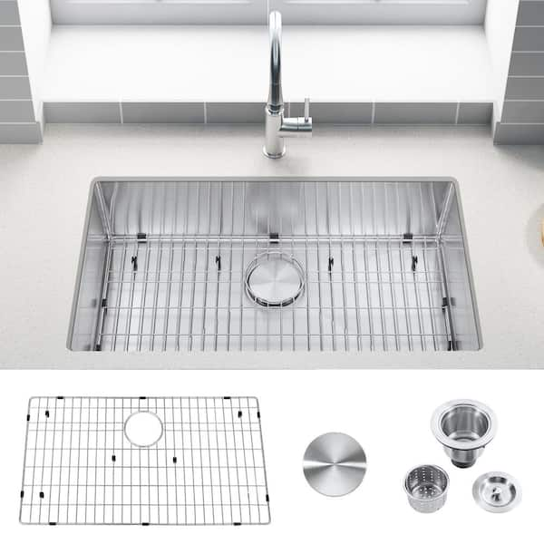 Zeus & Ruta 32 in Undermount Single Bowl 18 -Gauge Stainless Steel Kitchen Sink with Bottom Grids