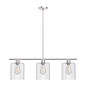 3-Light Brushed Nickel Linear Pendant Light with Clear Glass Shade,Adjustable Hanging Length for Dining Room