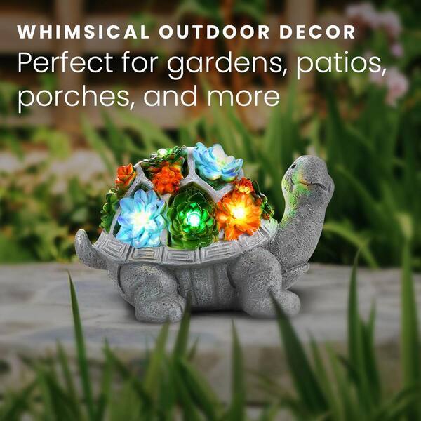 Solar Turtle Statue-Solar Powered for Garden Decor with LED