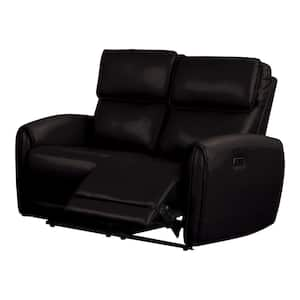 Oremus 57 in. Black Faux Leather 2-Seater Power Loveseat with Charger