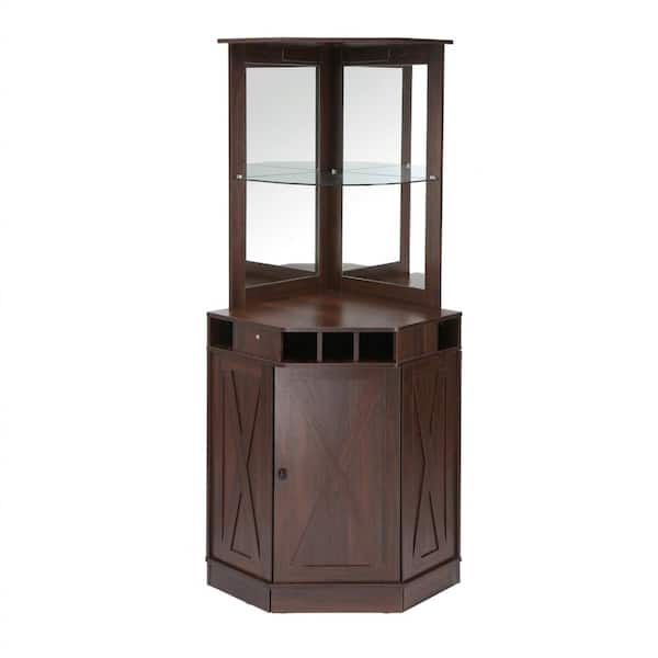 Corner Bar Cabinet, Coffee Bar Table with Glass Holder, Beverage Storage Sideboard for Living Room Home Bar