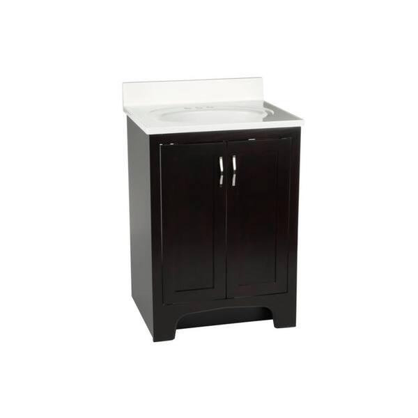 Design House Ready to Assemble 24 in. x 21 in. x 33-1/2 in. Ventura 2-Door Vanity Cabinet with White Cultured Marble Oval Bowl Top