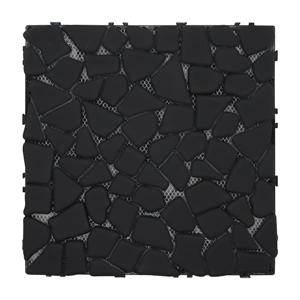 sunwings Black Deck Pebble 12 in. x 12 in. Outdoor Patio Flooring Recycled Glass Marble Mosaic Floor Tile (4 sq. ft./Case)