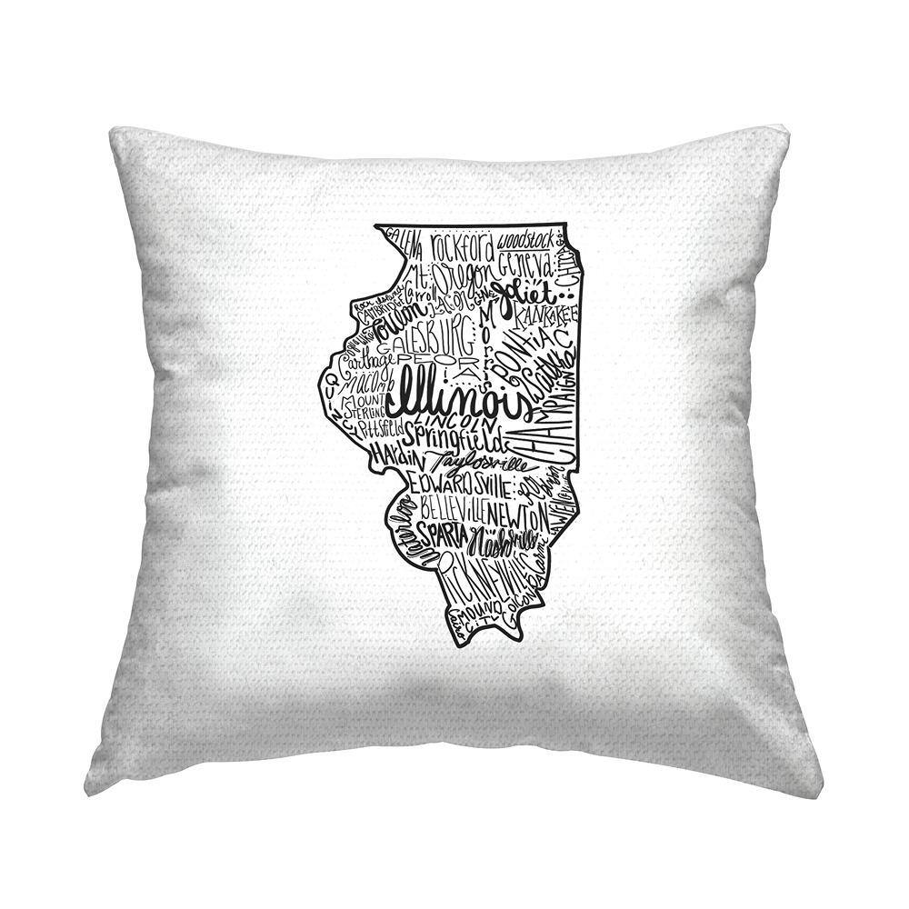 Illinois State Cities Typography Map Black Square Outdoor Throw Pillow price history on PriceWatchPro