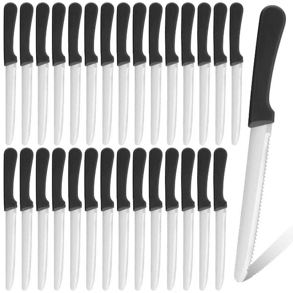 Stainless Steel Serrated Round-Tip Steak Knives with Plastic Handle for Kitchen, Restaurant, and Camping