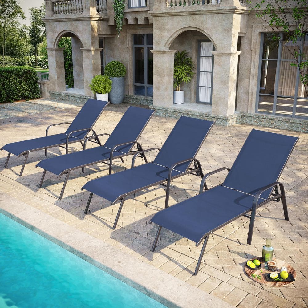 Pellebant 4-Piece Outdoor Chaise Lounge Metal Lounge Chair with