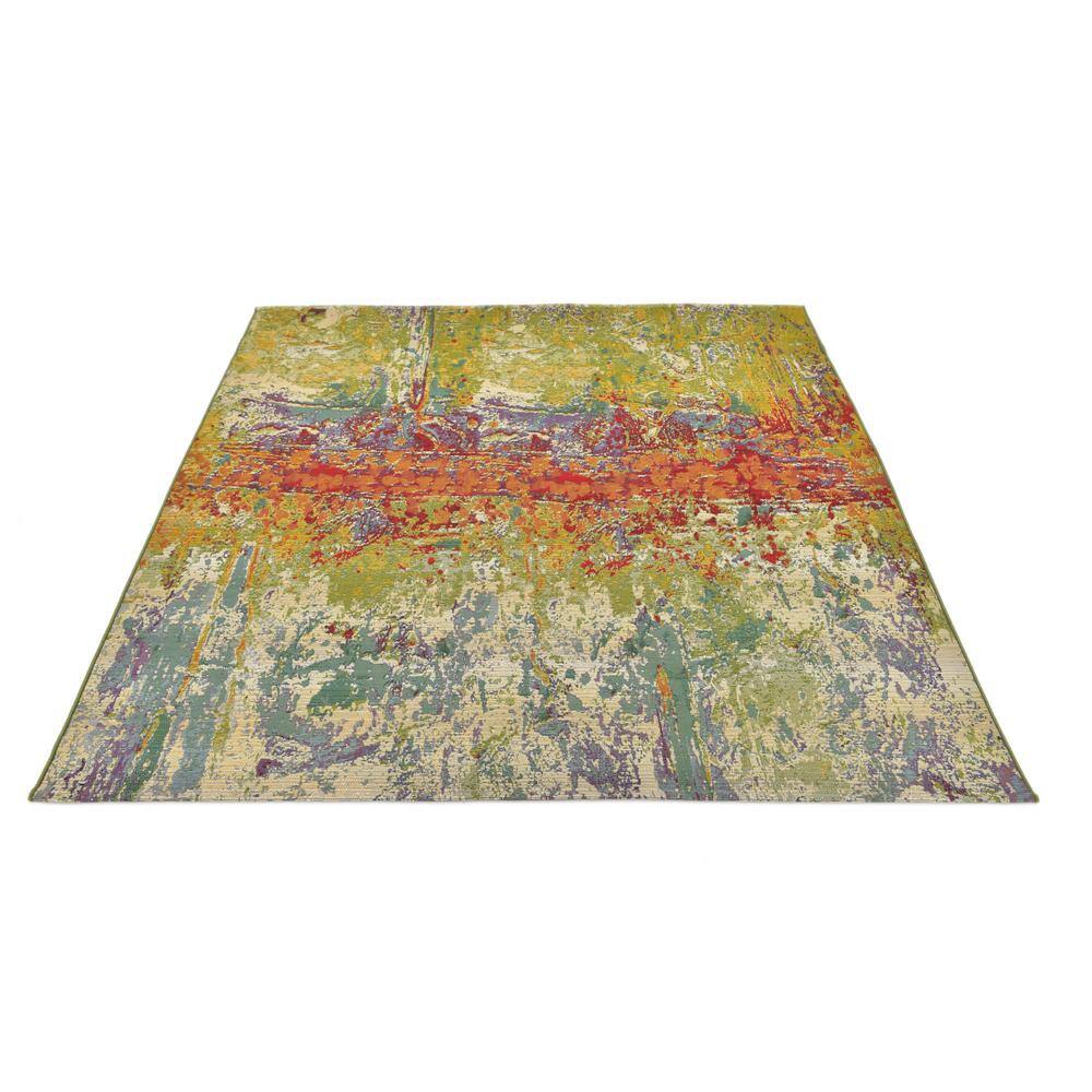 Vibrant Abstract Outdoor Square Rug - 6' Multicolor Easy-Care
