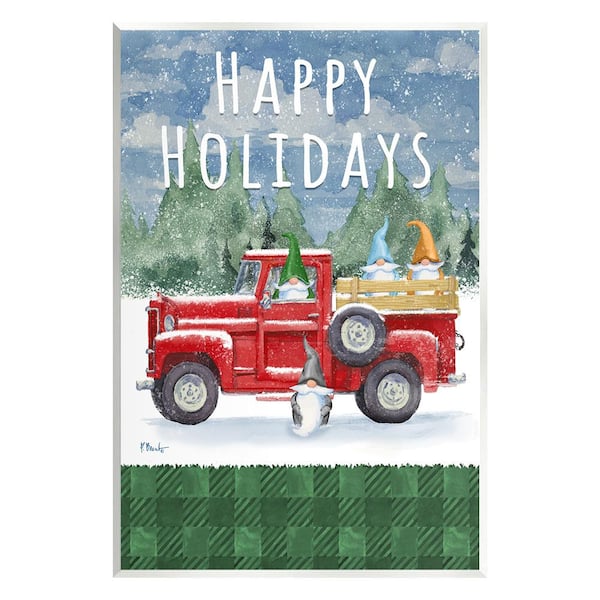 Stupell Industries Happy Holidays Truck by Paul Brent 1-Piece Unframed Graphic Print Travel Poster Art Print 19 in. x 13 in.