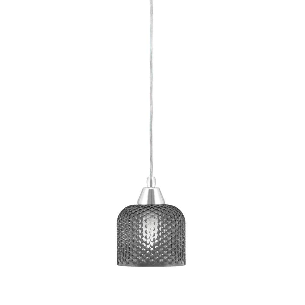 Bryson 6 in. 1-Light Chrome Cord Pendant Light with 6 in. Smoke Textured Gl