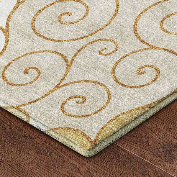 Mayfield Premium Machine Washable Abstract AMF2464 Gold 8 ft. x 10 ft. Area Rug