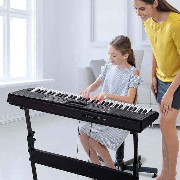 61 Key Digital Keyboard Piano Lighted Keys Electric Portable Piano with Adjustable Stand Built-In Speakers Microphone