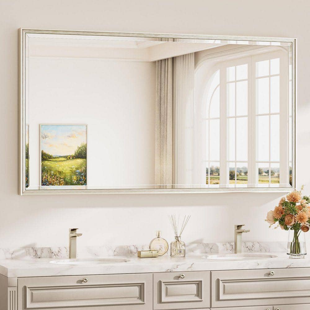 KeonJinn 55 in. W x 30 in. H Framed Rectangular Brushed Nickel
