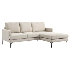 Evermore 80.5"W Square Arm 1 Piece L-Shaped Right-Facing Fabric Sectional Sofa in Beige Brown with Removable Cushions