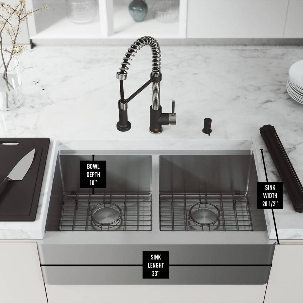 Oxford 33" Stainless Steel Double Bowl Farmhouse Kitchen Sink