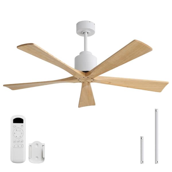 52 in. Indoor/Outdoor Standard Flush and Downrod Mount Solid Wood White Ceiling Fan without Light, Remote Control