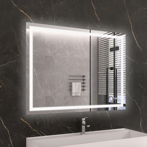 KariMo 48 in. W x 36 in. H Rectangular Frameless Wall Bathroom Vanity Mirror with Backlit Front Light, Dimmable