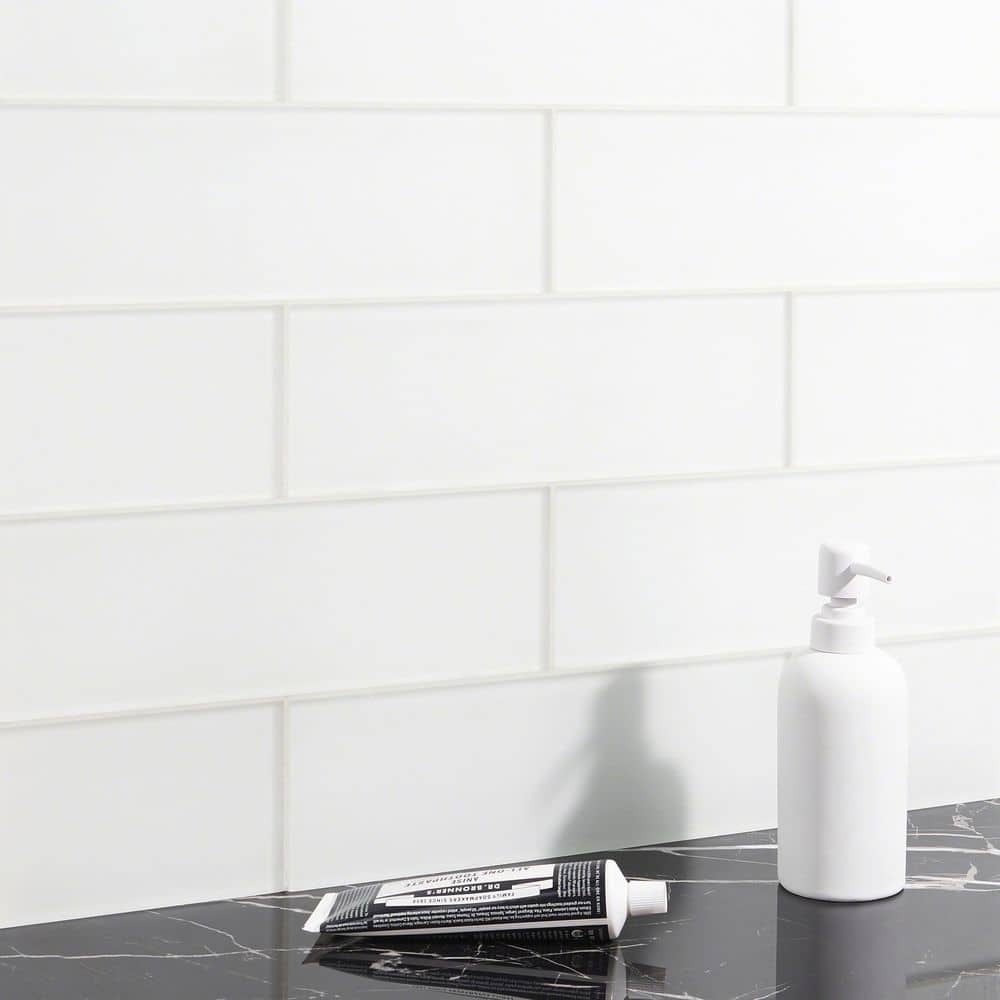 Lucid 4'' x 12'' White Glass Subway Tile