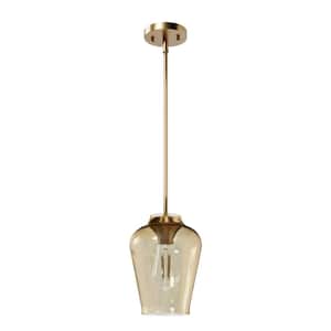 Vidria 60-Watt 1-Light Alturas Gold Island Mini Pendant Light with Amber Iridescent Glass Shade, Bulb Not Included