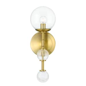 Traiton 1-Light Gold Wall Sconce with Clear Glass Shade