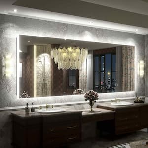 96 in. W x 36 in. H Rectangular Frameless Super Bright Backlited LED Anti-Fog Tempered Glass Wall Bathroom Vanity Mirror