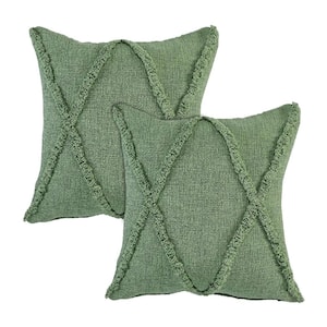 Reed Green Solid Tufted 100% Cotton 20 in. x 20 in. Throw Pillow (Set of 2)