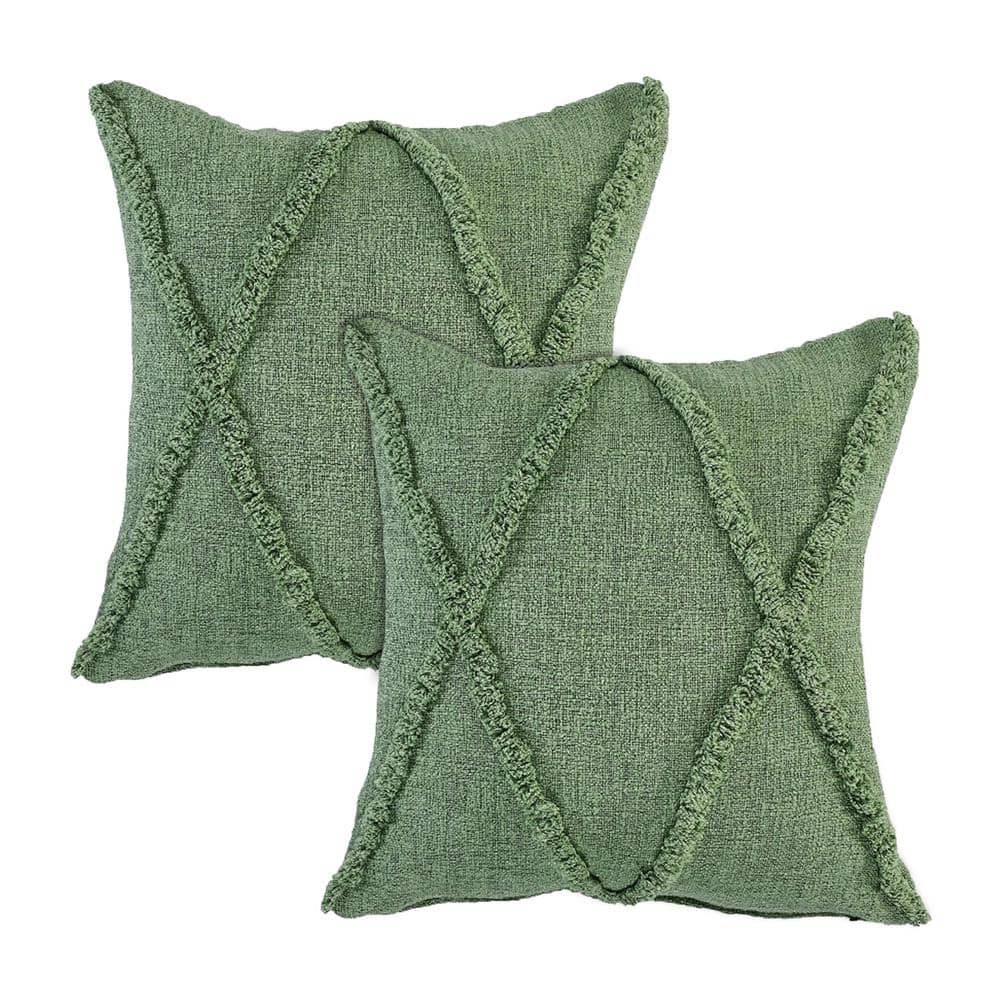 Reed Green Solid Tufted 100% Cotton 20 in. x 20 in. Indoor Throw Pillow (Se