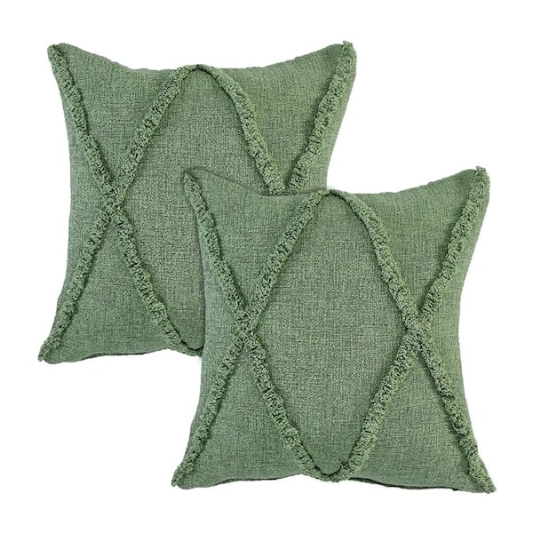 Unbranded Reed Green Solid Tufted 100% Cotton 20 in. x 20 in. Indoor Throw Pillow (Set of 2)