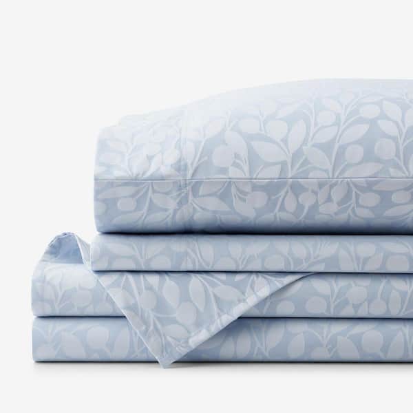Legends Hotel Jacquard Leaf Blue Shadow Wrinkle-Free Supima Cotton King Sheet Set