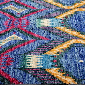 Modern, One of a Kind Contemporary Navy 4' 1" ft x 10' 1" ft Tribal Runner Area Rug
