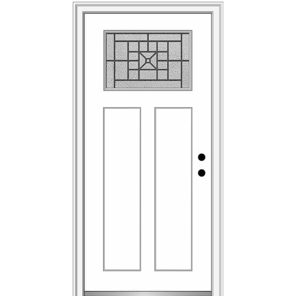MMI Door 32 in. x 80 in. Courtyard Left-Hand 1-Lite Decorative Craftsman 2-Panel Painted Fiberglass Smooth Prehung Front Door
