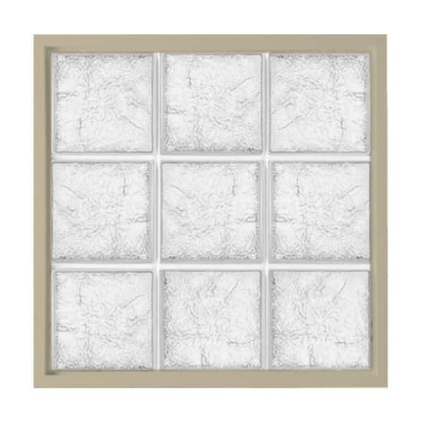 46.75 in. x 39.25 in. Fixed Tan Vinyl Nail Fin Frame Glass Block Window with Ice Pattern Block