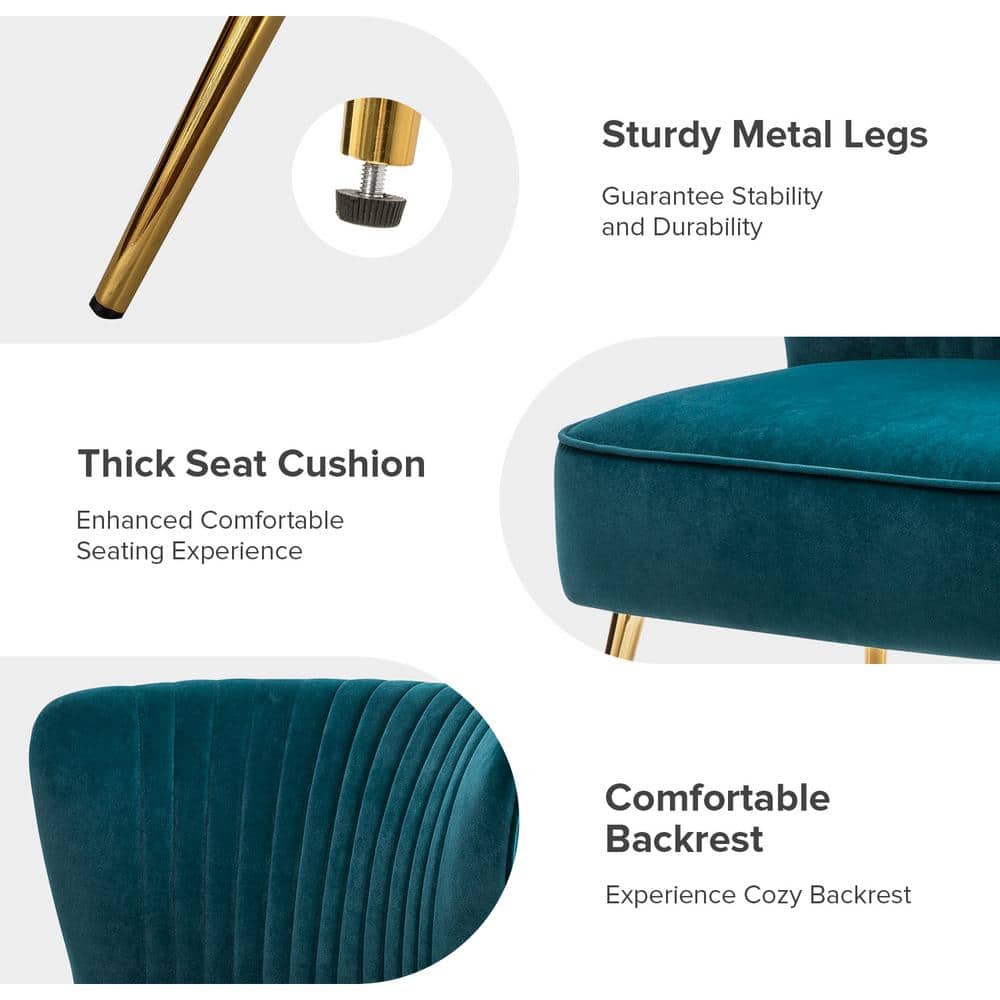 Teal Velvet Wingback Accent Chair with Gold Metal Legs