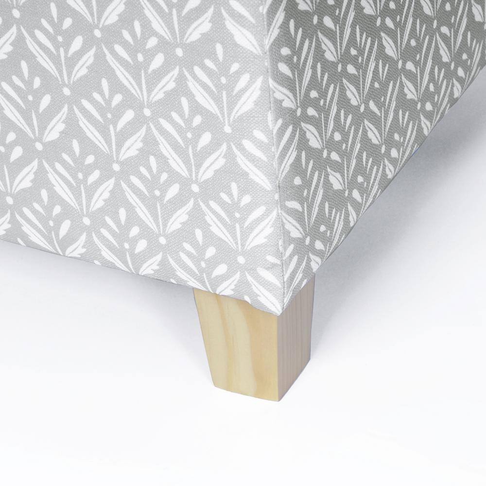 Light Gray Tufted Fabric Square Storage Ottoman with Wood Legs