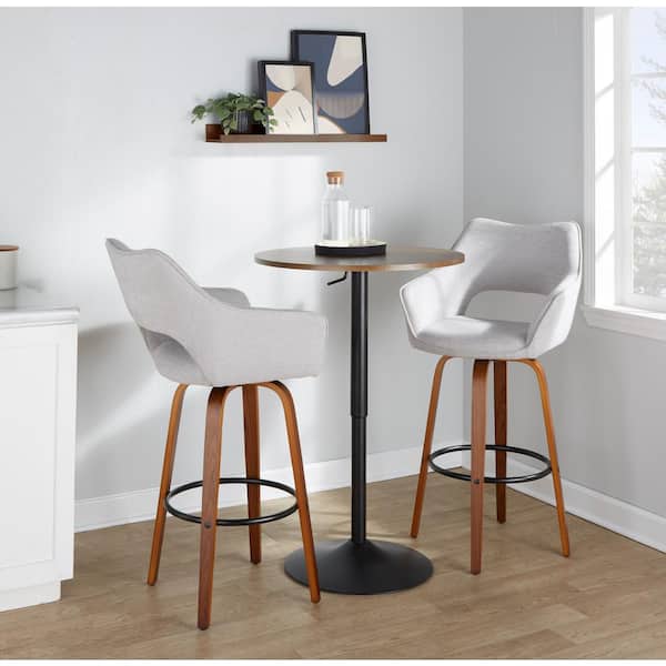 Mustang 30.25 in. Grey Fabric, Walnut Wood, and Black Metal Fixed-Height Barstool (Set of 2)