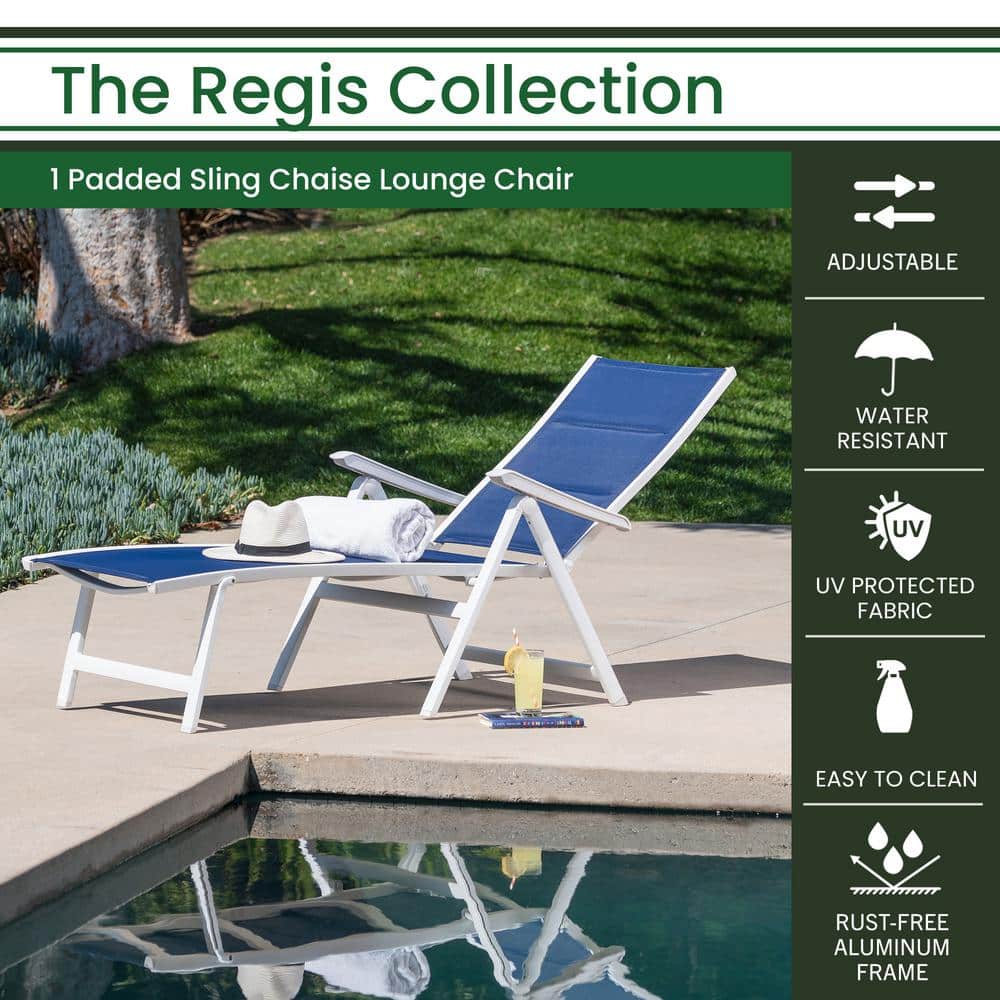 Regis White and Blue Aluminum Padded Sling Chaise Lounge