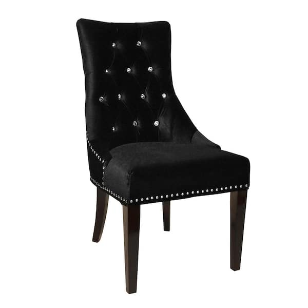 Armen Living Carlyle Black Velvet Side Chair