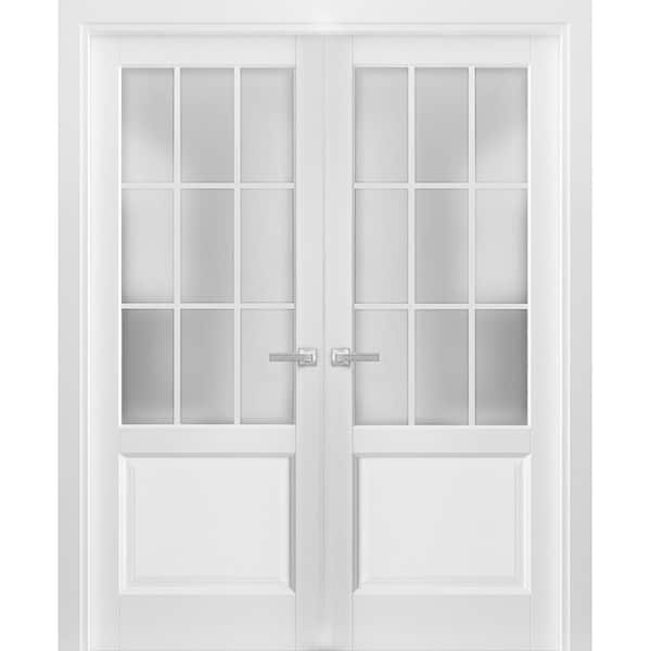 Sartodoors 72 in. x 96 in. Universal 3/4 Lite Frosted Glass Solid White Finished Pine Wood Double Prehung French Door with Hardware FELICIA3309DD-BEM-7296 - The Home Depot