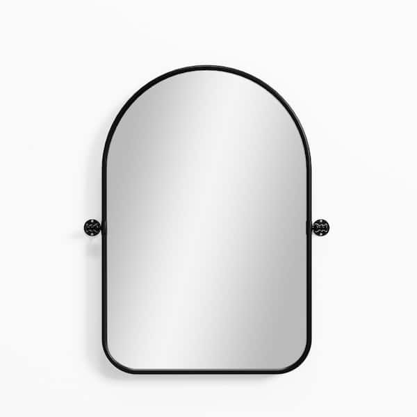 Black 23 in W x 32 in. H Modern Oval Metal Framed Pivoted Wall Vanity Mirror
